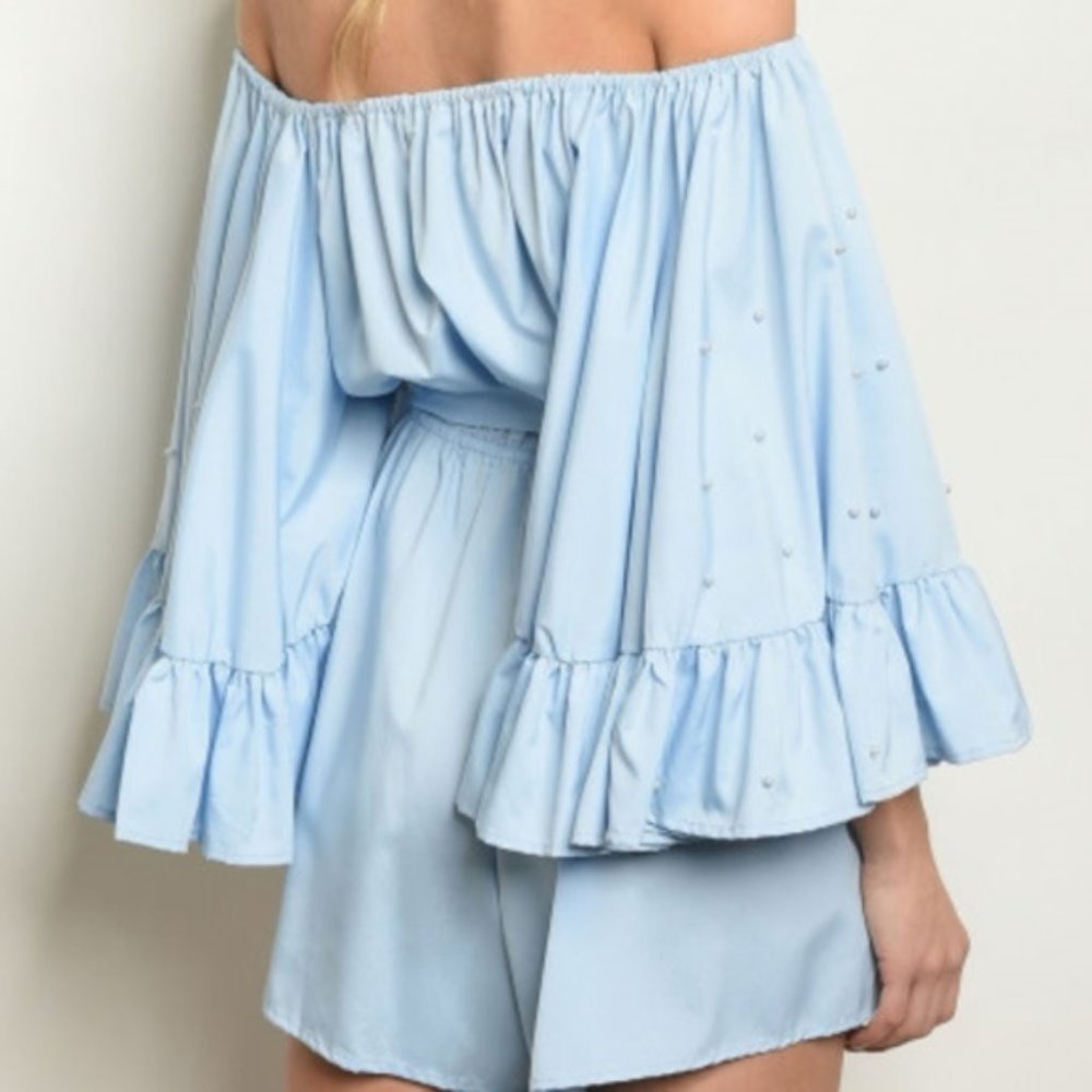Blue Pearled Details Romper - Picture 3 of 3
